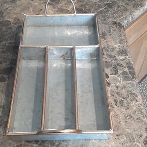 Galvanized Metal Silverware Tray Serving Organizer Party with Copper Handles